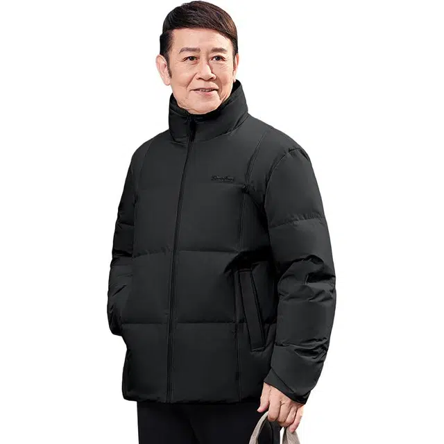 雅鹿 高蓬短款立领轻压休闲时尚舒适保暖中老年防寒防风外套羽绒服 男款