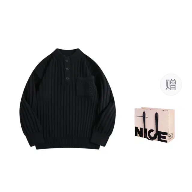 水田夏 男秋冬季潮牌宽松套头慵懒风外套加厚打底衫针织衫 男款