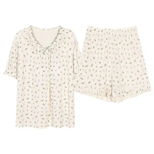 图兰朵 小碎花舒适带胸垫休闲可爱满印花色可外穿睡衣套装 女款