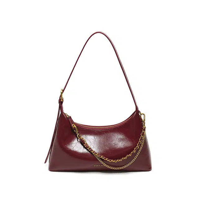 西木汀 小幸运 小众设计通勤简约休闲时尚百搭链条腋下包 牛皮 单肩包 常规 女款 高级红/深邃黑