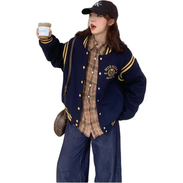 思蓓儿 美式外套加厚夹棉锁温保暖休闲拼色设计显活力宽松版型不挑身形百搭夹克上衣日常通勤都好穿棒球服 女款