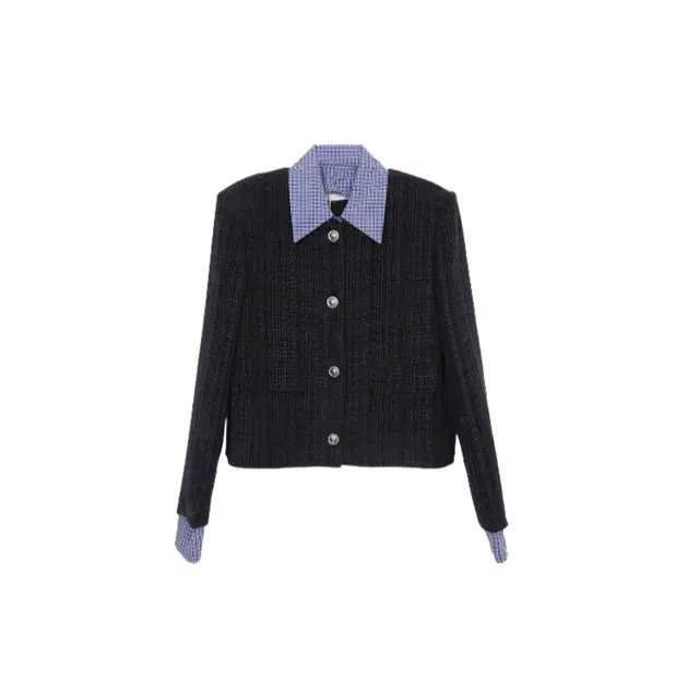 苏九儿 小香风外套穿搭超火短款韩系假两件夹克 女款