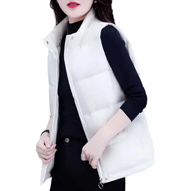 缪斯的诱惑 时尚潮流经典简约加厚宽松显瘦纯色外穿轻便休闲运动通勤防风防寒保暖外套无袖坎肩马夹百搭背心立领含羽绒轻暖抗寒棉马甲  女款