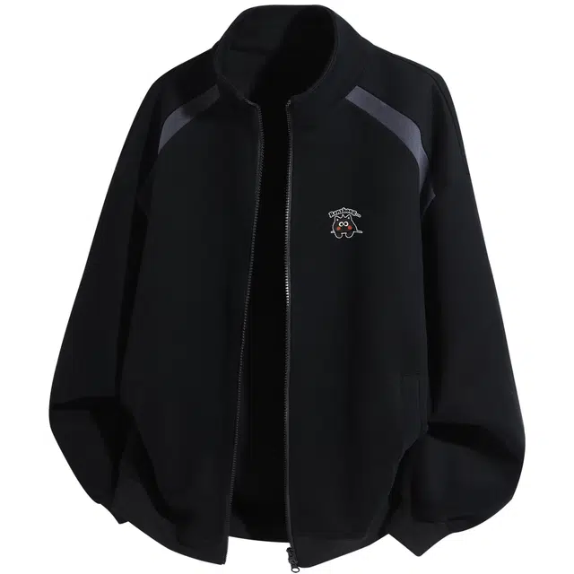 吾皇猫 原创美式复古高街简约基础款学院风立领外套潮流潮牌休闲宽松拼接拼色上衣时尚百搭舒适透气痞帅夹克 男女同款