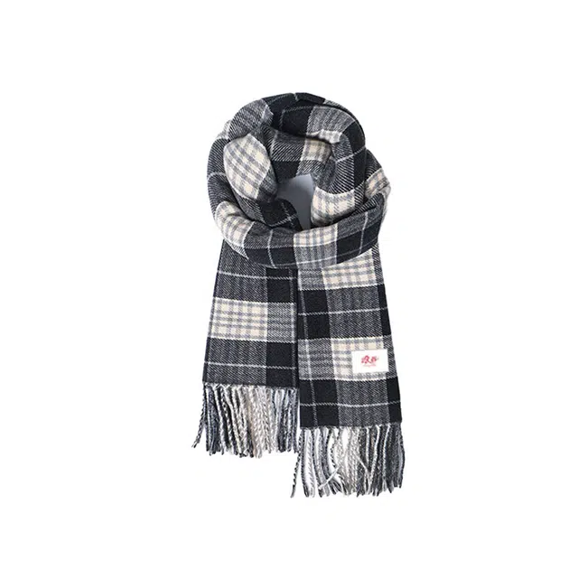 浪莎 时尚密码格纹双面学院风保暖流苏 礼盒装 聚酯纤维 绒线围巾 男女同款情侣款