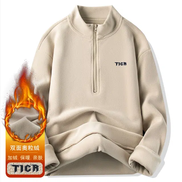 卡丹狄诺 半高领拉链奥粒绒双面加绒加厚秋冬保暖情侣款卫衣 男款