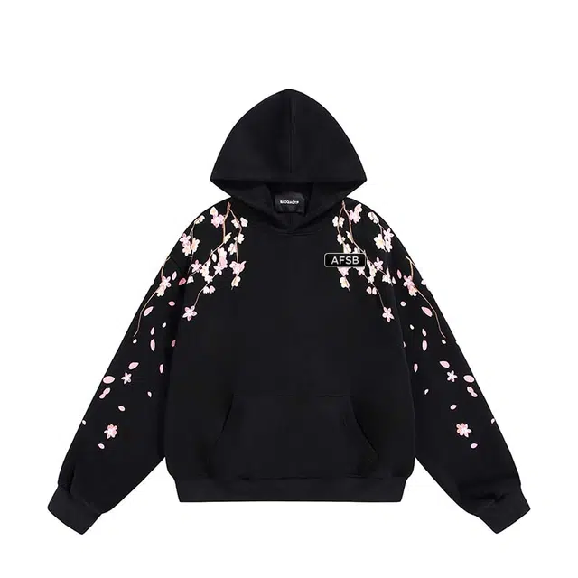 艾梵斯贝 美式复古潮流花色藤蔓刺绣重工高级感小众设计款无性别日常通勤百搭宽松休闲时尚氛围感街头情侣款连帽卫衣 男女同款