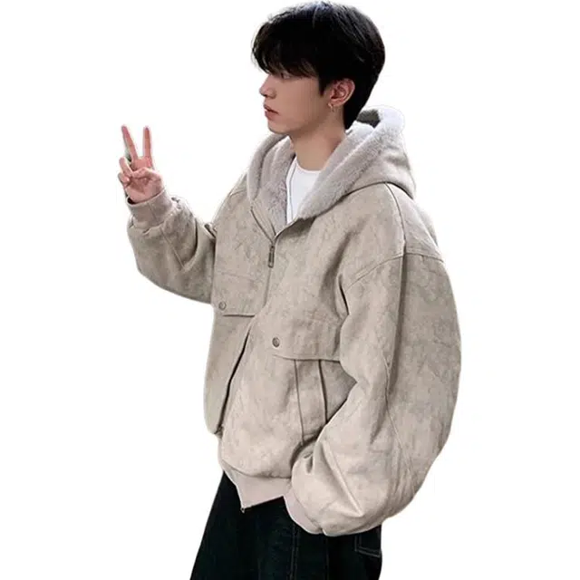 单爵 美式复古大理石座山雕男款冬季加绒夹克棉服 男女同款