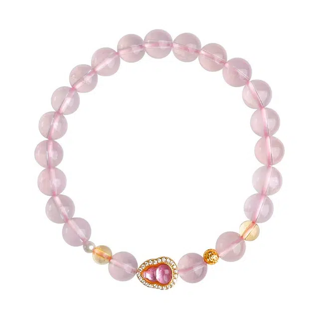 施洛尼 粉晶葫芦 新中式复古清冷感小众精致轻奢高级原创设计 国潮时尚百搭显白优雅可调节天然 粉水晶 手串 女款