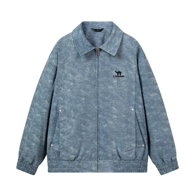 领航骆驼 潮流复古纯色水洗做旧翻领拉链铆钉口袋高级感设计休闲痞帅少年感百搭  夹克 男女同款