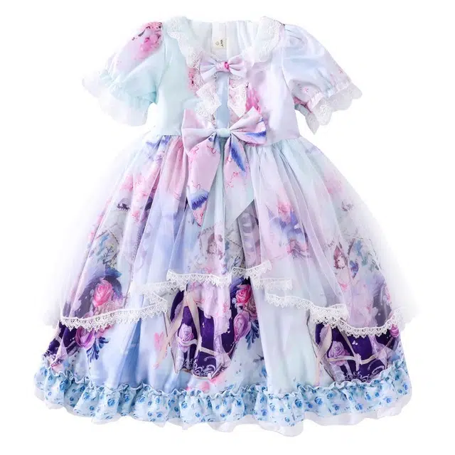 吉姆沃克 连衣裙 短袖公主裙甜美洛丽塔裙子 可爱印花蓬蓬裙