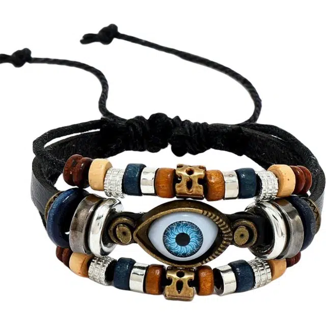 仙友 国潮恶魔之眼个性出街嘻哈创意百搭复古民族嘻哈小众设计感时尚潮酷优雅气质手饰#好运 柴木 木作手绳 男女同款情侣款
