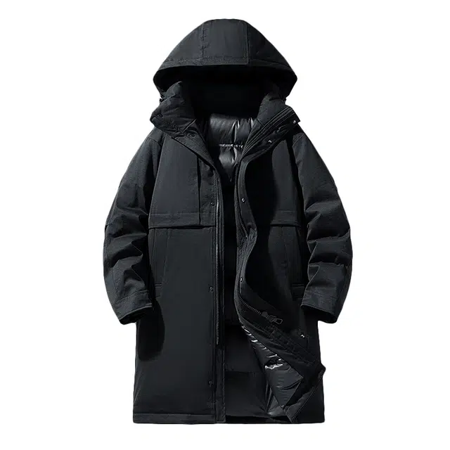 快鱼 美式高街复古纯色经典连帽中长款过膝面包服休闲宽松百搭保暖防风抗寒户外雪地外套棉服 男女同款