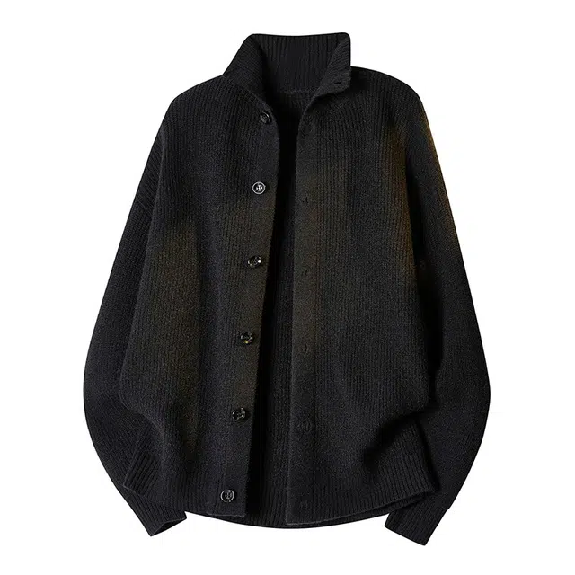 棉基因 老钱风高级感纹理设计款针织开衫纯色简约长袖立领拉链保暖宽松休闲毛衣 男女同款
