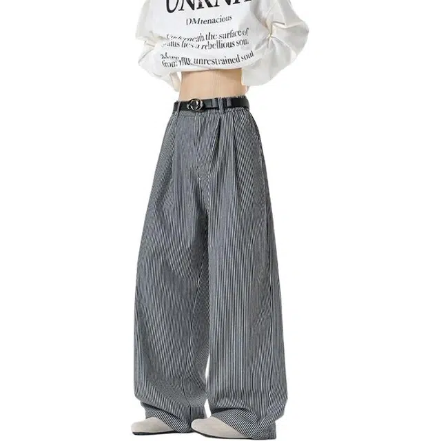 宝米卡 复古垂感工装裤宽松慵懒阔腿裤子小众设计条纹休闲裤 男女同款