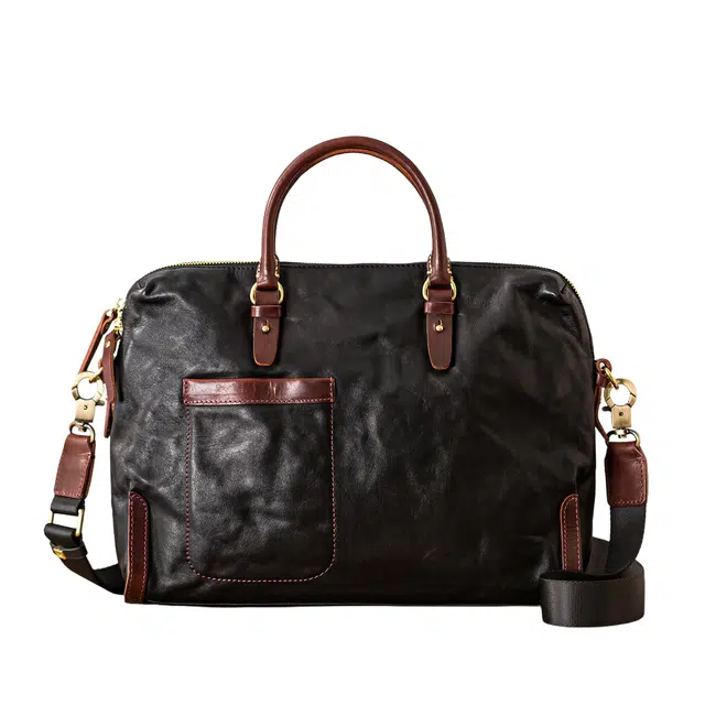 后步 不撞款设计复古百搭休闲商务日常通勤 头层牛皮 公文包 男款 黑色