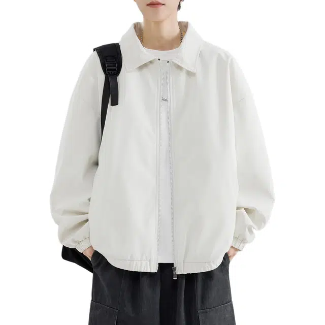 顶峰保罗 潮牌纯色基础款美式宽松休闲秋冬季上衣外套无性别主义通勤潮流百搭情侣款翻领夹克 男女同款