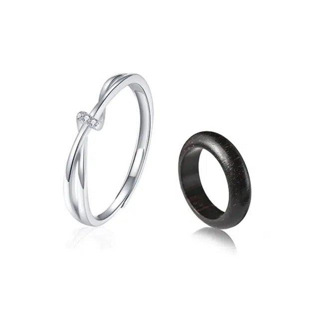 静范 双生情结对戒 钟爱久久 浪漫恋爱频率爱意交织  小众设计感简约时尚精致气质开口可调节告白#好运 檀木 木作戒指 男女同款情侣款