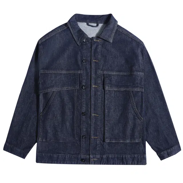 希越 原色不掉色美式工装牛仔外套宽松加肥加大码潮流复古休闲翻领夹克 男款