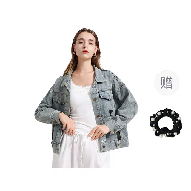 雾闪闪 法式时尚与经典结合做旧刺绣叠穿上衣 牛仔外套 女款