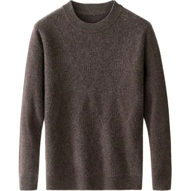 恒源祥 【牦牛绒+绵羊毛】冬季菱形半高领加厚保暖商务羊毛衫纯色打底针织衫 男女同款