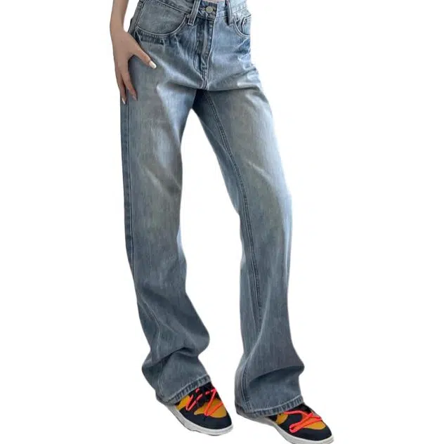 轻迎 美式复古直筒宽松长裤牛仔裤 男款