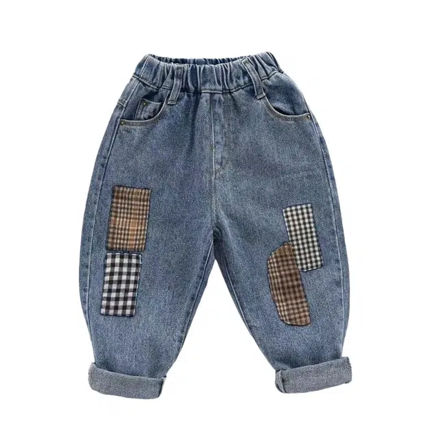 吉姆沃克牛仔裤 中小童春秋季韩版贴布百搭裤子时尚酷