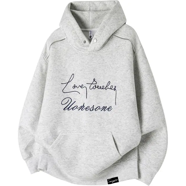 颂希尔 美式复古高街字母刺绣帽衫套头上衣潮牌痞帅宽松百搭情侣连帽卫衣 男女同款