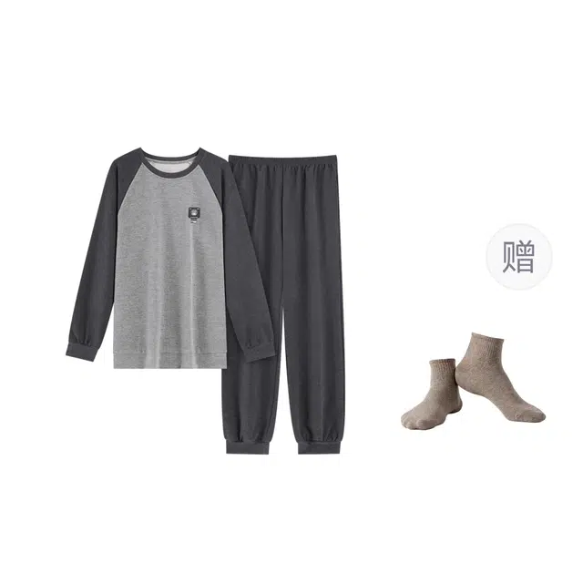 乐姿韵 高级感时尚卡通圆领柔软磨毛德绒长袖长裤青少年舒适保暖家居服睡衣套装 秋冬季 男款