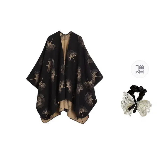 涂诗菲 法式温柔慵懒风甜美纯欲气质假两件时尚潮流舒适休闲围巾两面穿斗篷披风 女款