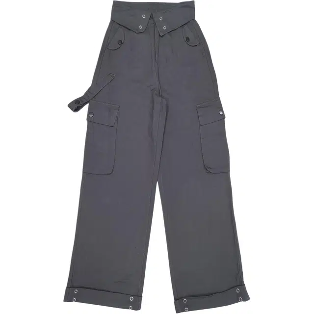 玫丝朵 美式街头高腰翻边腰头设计宽松直筒工装休闲裤 女款 灰色