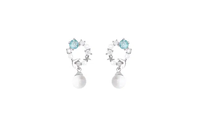 克拉日记 仿珍珠仿水晶花朵轻奢小众高级感精致鱼尾百搭气质个性水晶球耳钉耳饰耳坠耳饰礼盒装 合金 耳环 女款