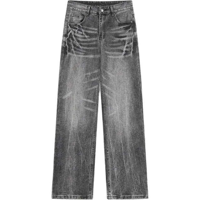 佐菲利 潮牌美式高街微喇闪电裂纹潮宽松休闲直筒长裤牛仔裤 男女同款