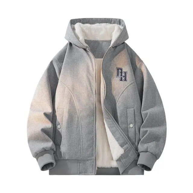 敦煌博物馆 美式高街复古潮牌字母万针刺绣宽松休闲设计感加绒加厚保暖痞帅大码连帽长袖夹克外套 男女同款