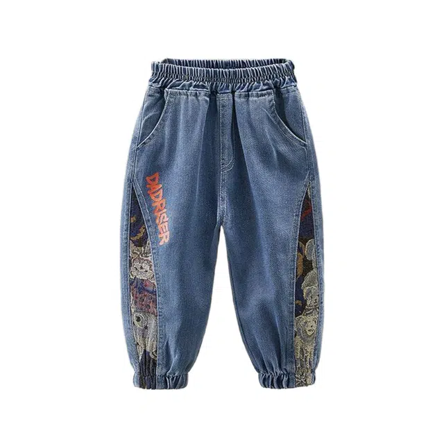 吉姆沃克牛仔裤 痞帅宽松儿童春季长裤男宝宝国潮风裤子