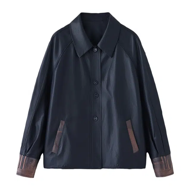 潞优野 高档气质款机车风时尚绵羊皮外套真皮夹克宽松显瘦植鞣大码皮衣 女款