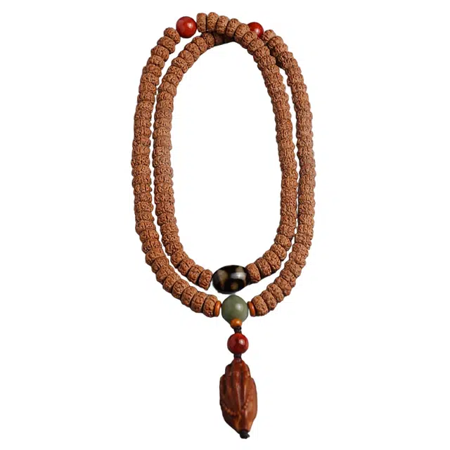 宣华意 收藏级一代盘龙纹薄切老树王满肉手持文玩 国潮风复古简约高端 藏式三眼天珠配饰 金刚菩提 手串 男女同款情侣款