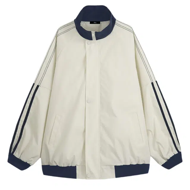 棉基因 美式复古高街户外机能防风耐磨时尚感痞帅潮流工装休闲宽松舒适百搭无性别主义高级感翻领拉链教练飞行员条纹杠夹克 男女同款