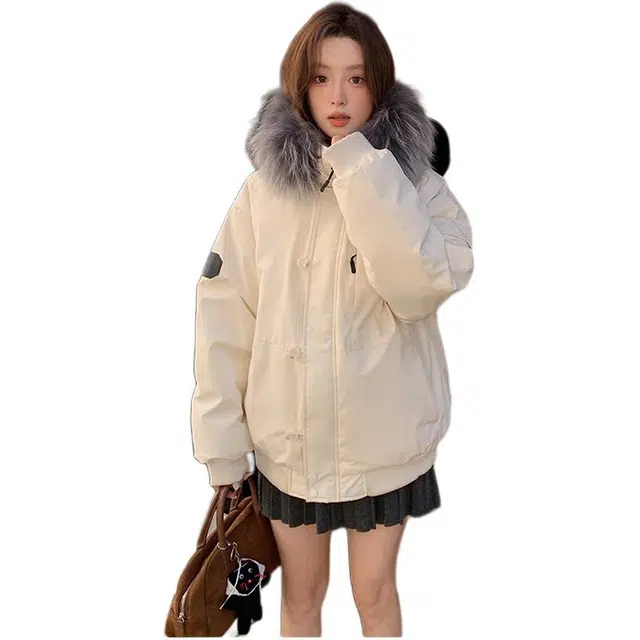 思蓓儿 工装女冬季韩系好看大毛领连帽派克服棉服 女款