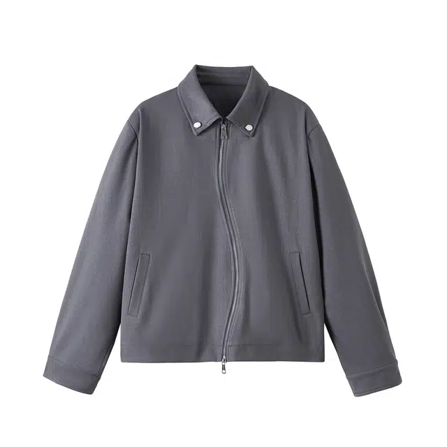 欧路得 美式高街不规则拉链外套女男秋季小众设计感翻领复古休闲上衣夹克 男款