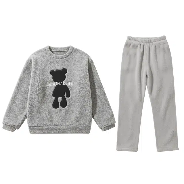 俏霓桐 休闲圆领简约加厚加绒珊瑚绒保暖青少年卡通可外穿家居服睡衣套装 男款