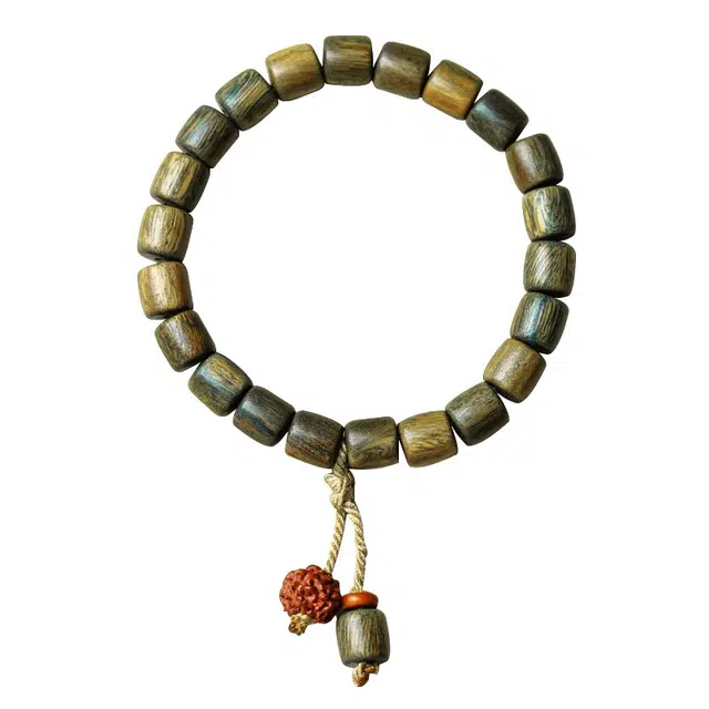 琛宬 【诸事顺利】平安喜乐有钱花招财纳福文玩复兴佛珠新中式禅意静心复古经典盘玩串珠#好运 绿檀 木作手串 男女同款情侣款