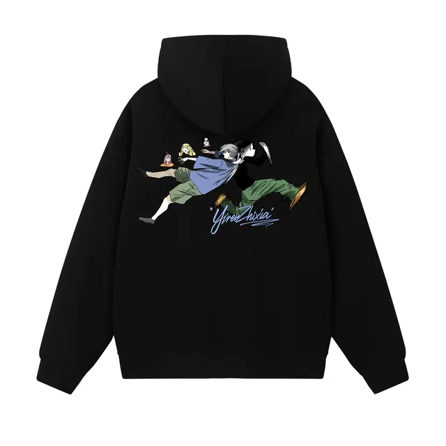 一人之下 美式高街复古卡通趣味动漫人物图案中式玄幻风格印花设计高级感宽松休闲基础款百搭柔软情侣舒适长袖连帽卫衣 男女同款