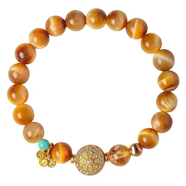 琛宬 新中式复古民族风文玩佛珠念珠转运珠盘玩绕指柔招财纳福平安喜乐轻奢高级感 虎眼石 玉石手串 女款