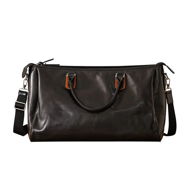 后步 小众百搭简约通勤大容量个性 头层牛皮 旅行包 男女同款情侣款 黑色