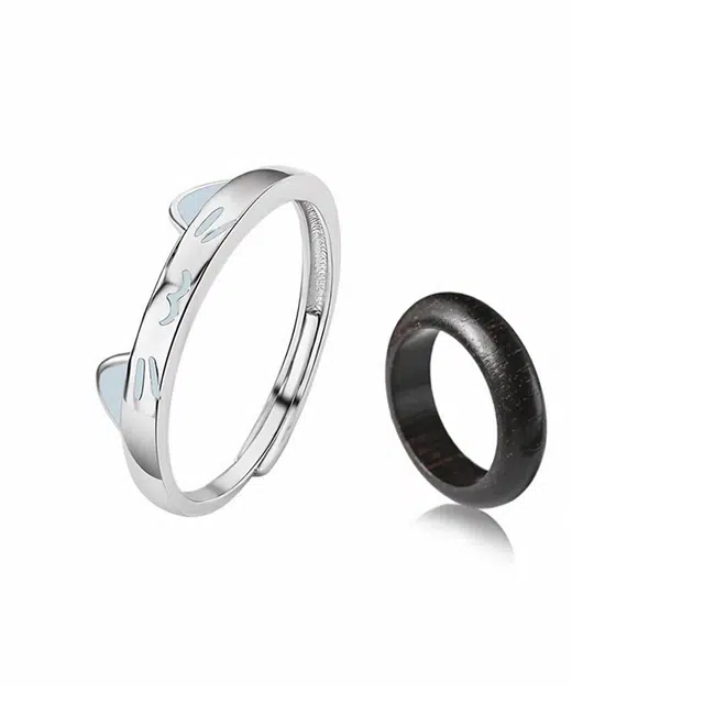 静范 猫狗日记夜光对戒 猫狗贴贴萌趣 猫耳生动俏皮 可爱简约小众日常百搭通勤开口可调节告白#好运 檀木 木作戒指 男女同款情侣款