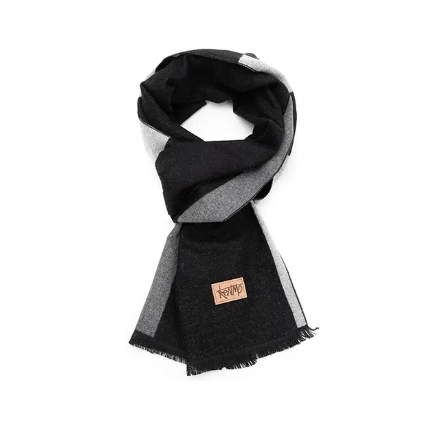 肯默 保暖条纹简约 聚酯纤维 绒线围巾 男女同款情侣款