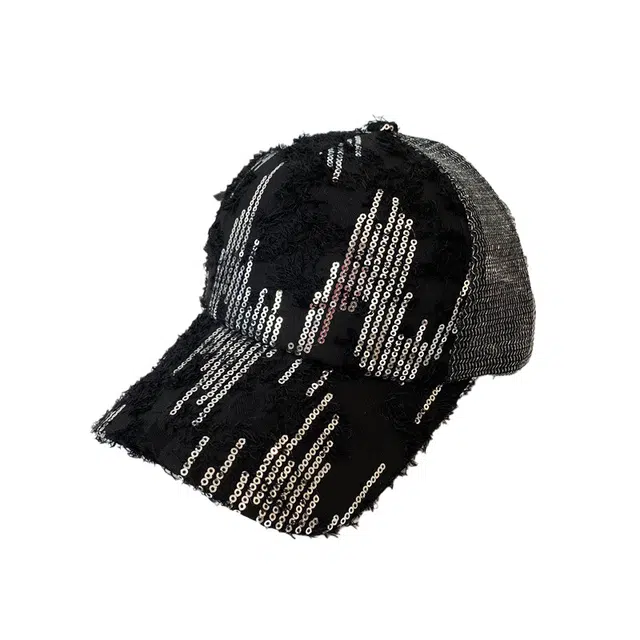祎步康 韩版时尚亮片网纱透气户外遮阳防晒运动可调节 腈纶 鸭舌帽 男女同款情侣款