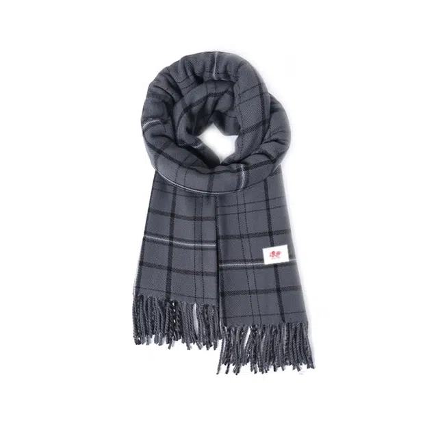 浪莎 经典黑白灰格纹双面高级百搭保暖流苏 礼盒装 聚酯纤维 绒线围巾 男女同款情侣款