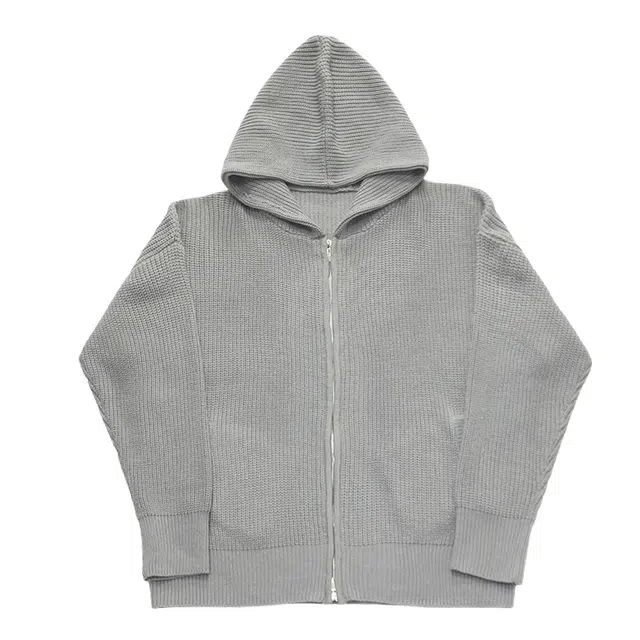 大格子与黑猫 慵懒风纯色连帽拉链秋冬宽松情侣开衫潮针织衫 男女同款